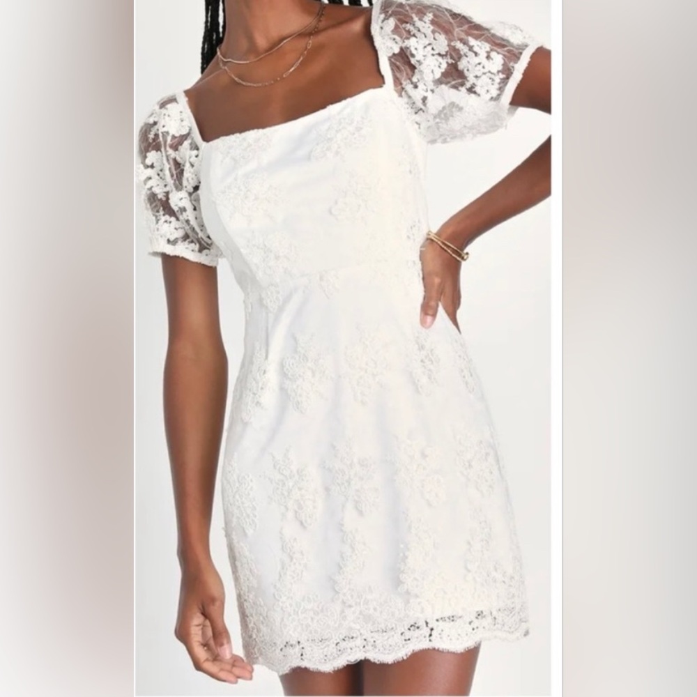 Lulus White Embroidered Mini Dress